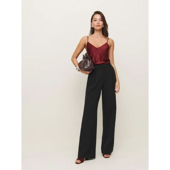 NEW Reformation Alex Mid Rise Pant Pleated Wide Leg Career Workwear Black Sze 10 - Picture 3 of 15